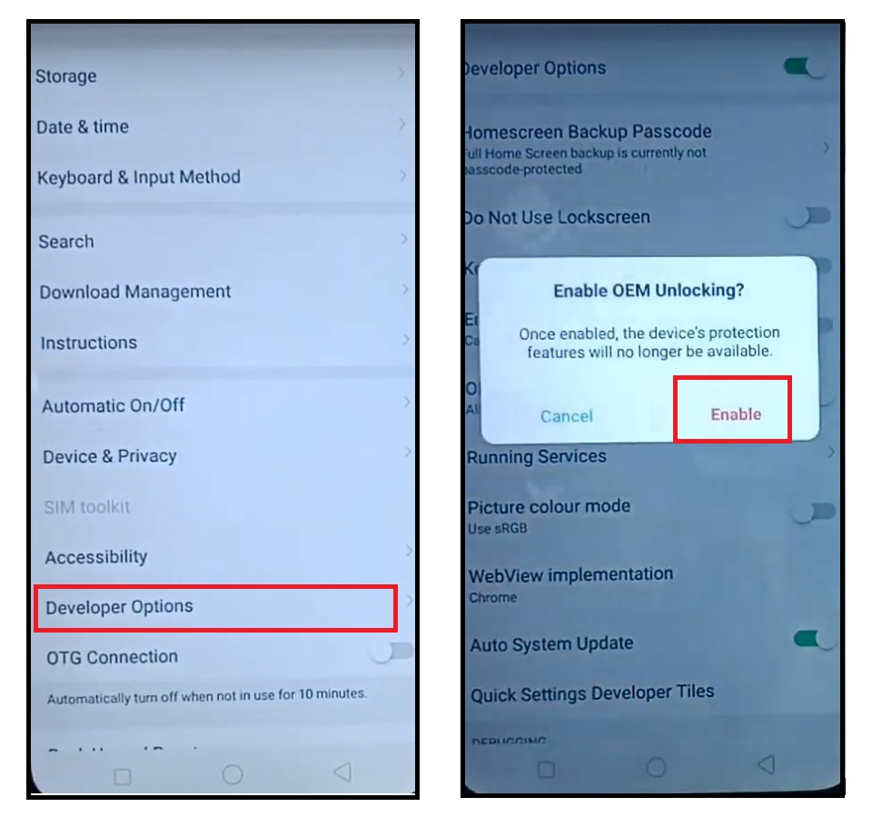 enable OEM to Realme Oppo FRP Bypass Unlock with FRP Code