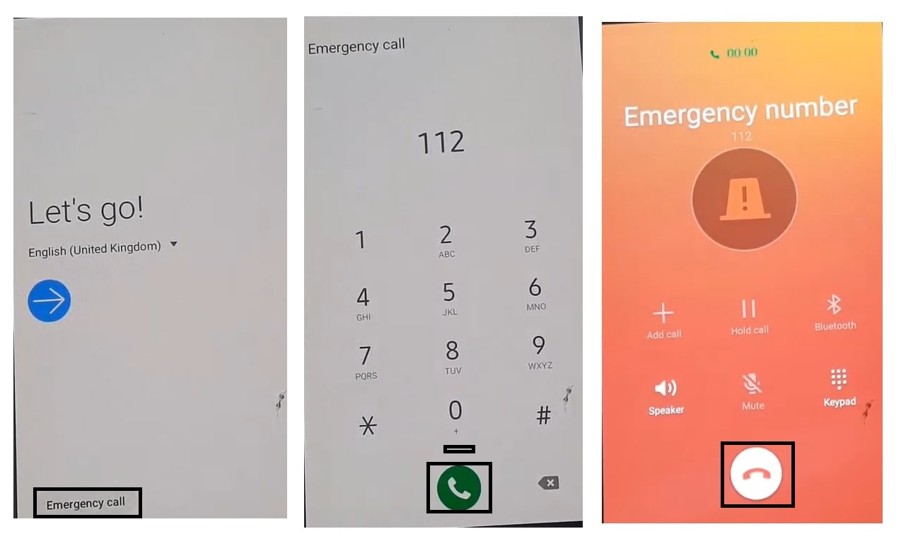 Tap emergency Call to Samsung FRP bypass unlock 