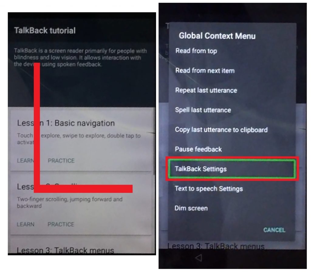 Select Talkback Settings to Huawei Honor EMUI 4 Android 6.0 FRP BYPASS unlock Google Account