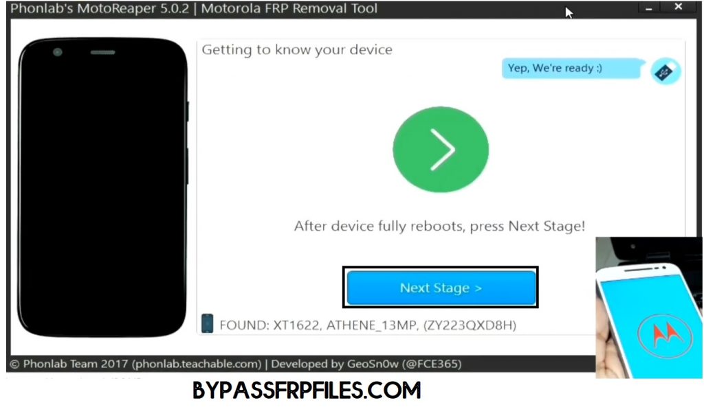 Click Next Stage on Motoreaper FRP Tool | New One-Click Motorola FRP Remove Tools