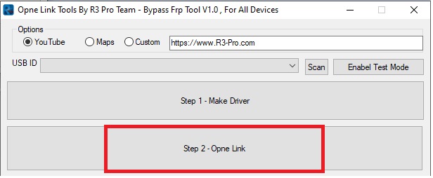 Step 2 on Open Link Tool R3 MTP FRP Bypass Tools