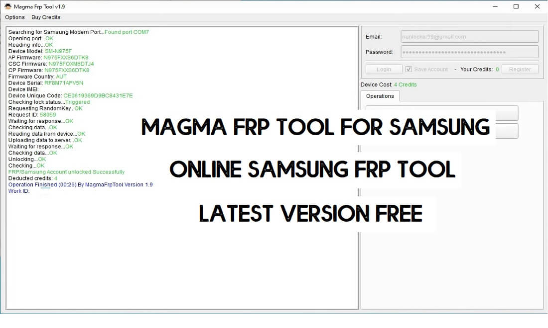 Ferramenta Magma FRP para Samsung - Ferramenta online de desbloqueio de FRP