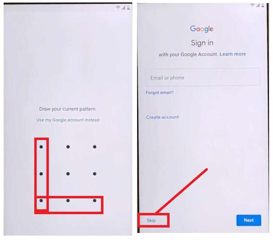 Draw Pattern lock to bypass unlock FRP Google account Samsung