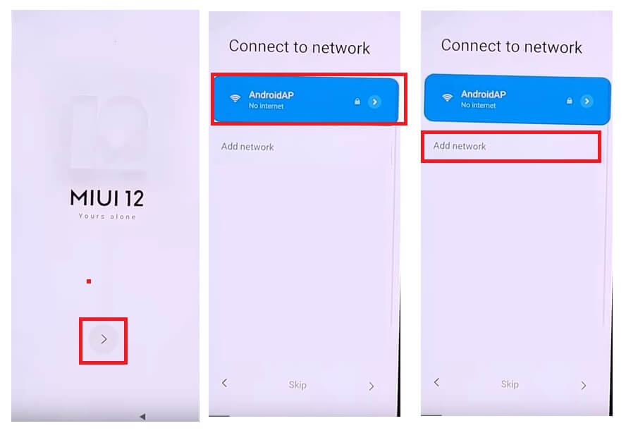Connect your phone to a Wifi network to Xiaomi Poco Redmi MIUI 12.5 FRP Bypass Unlock Google GMAIL lock No Second Space