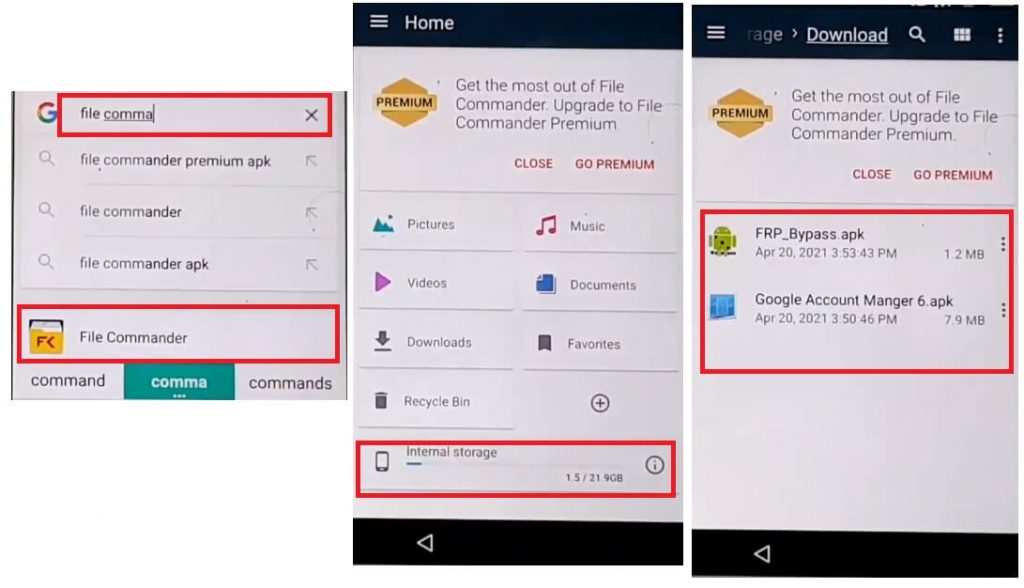 Apri File Commander sul bypass FRP di Sony Android 6 Sblocca l'account Google senza PC