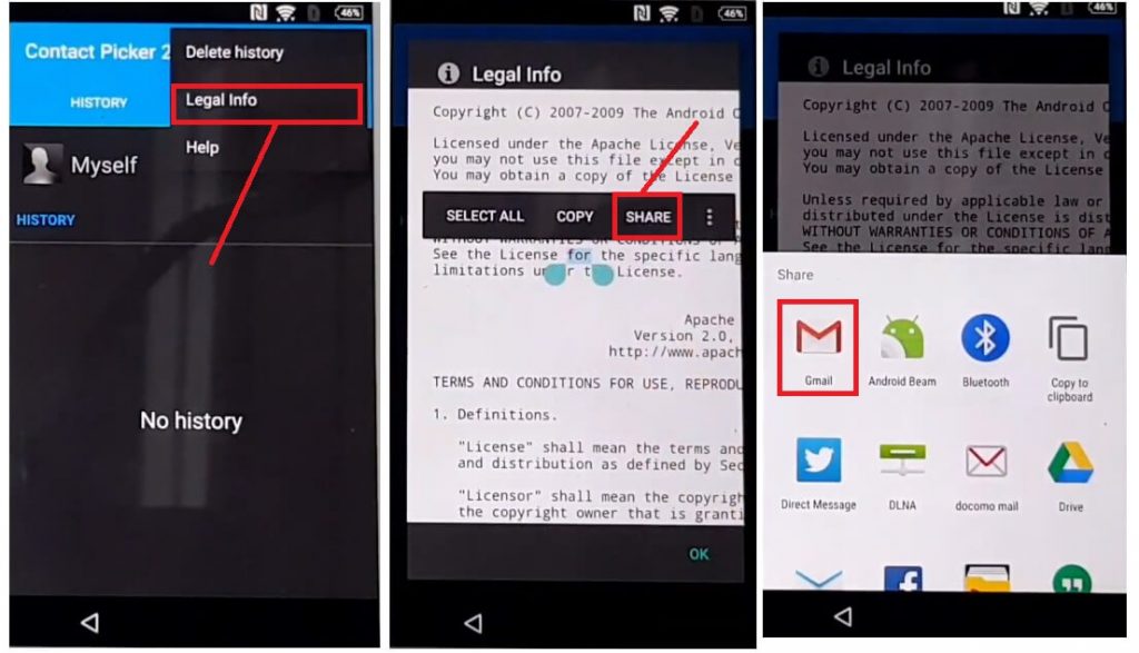 Select GMAIL App and hold it to open App Info and Sony Android 6 FRP bypass Unlock Google Account Without PC