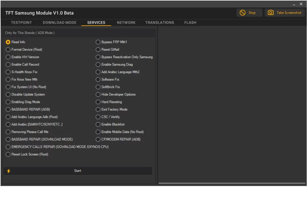 Services in TFT Samsung Tool V1.0
