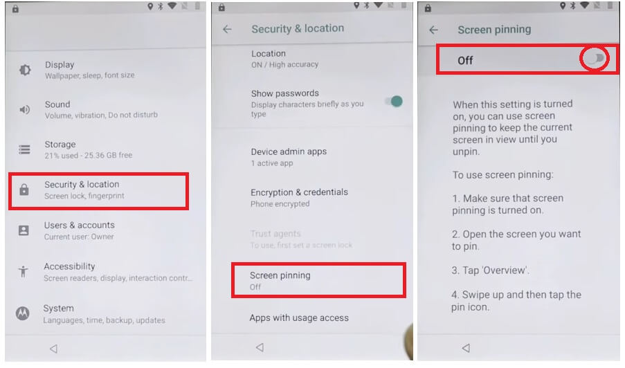 Tap Security & location to Motorola Moto FRP Bypass (Android 8-9) Unlock Latest Method Without PC/APK