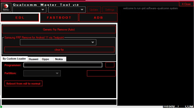 EDL options in Qualcomm Master Tool V1.0 Download Free FRP Pattern Unlock Tool