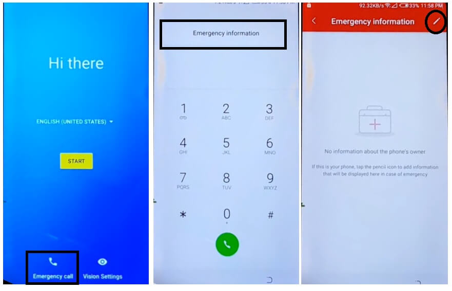Tap Emergency Call to Tecno Android 8 FRP Bypass Unlock Google Gmail Verification Without PC/APK