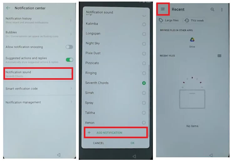 Select Notification to Unlock Reset Bypass FRP Infinix Android 11 Google gmail account without PC