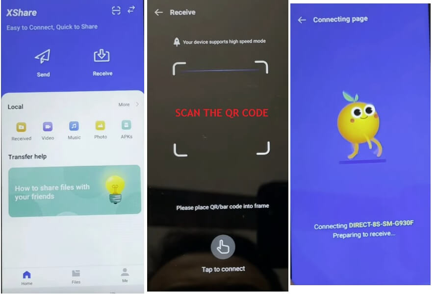 Scan QR Code to connect each phone to Tecno Android 11 FRP Bypass Unlock Reset Google Gmail Lock verification Without PC