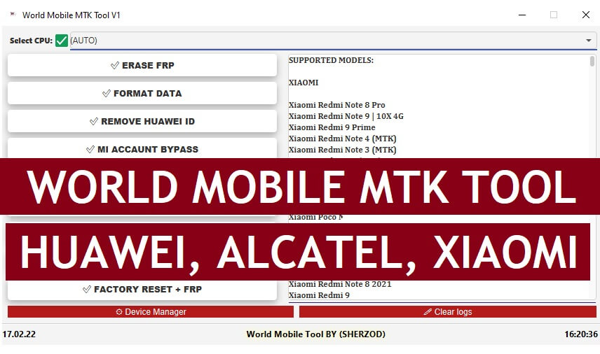 Завантажте безкоштовний інструмент World Mobile MTK Tool V1, останню версію MTK Userlock. Видаліть розблокування FRP