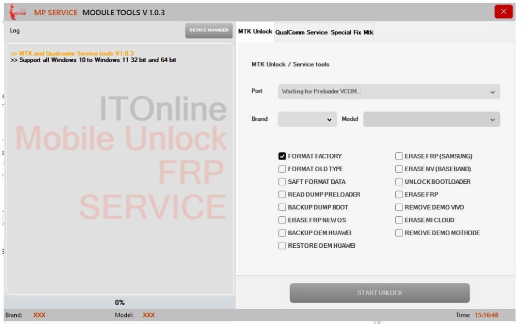 MTK Unlock in MP Service Module Tools V1.0.3 MediaTek MTK & Qualcomm AIO Tool Free Download