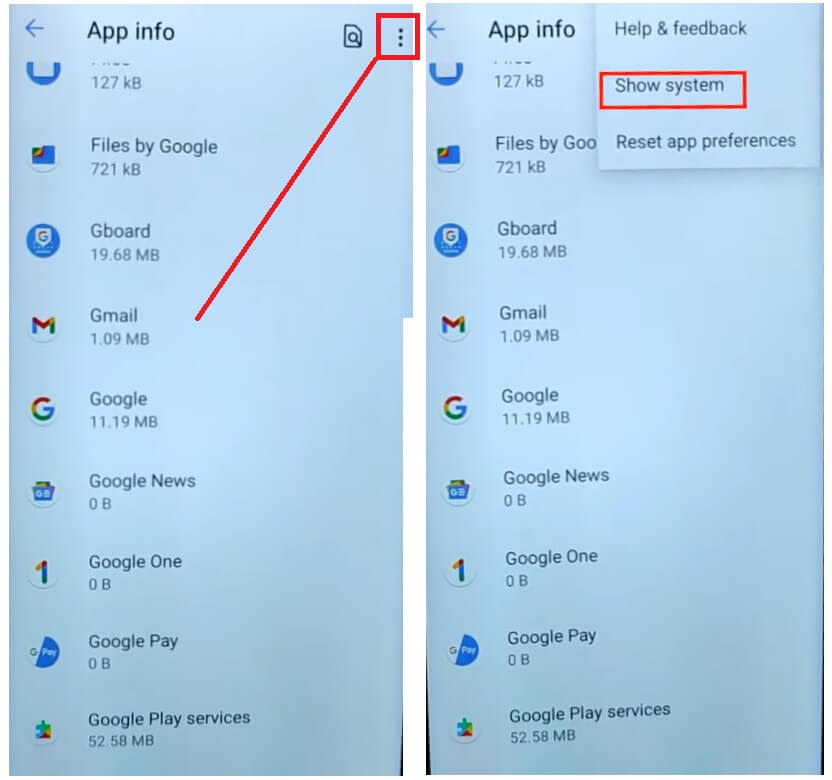 Select Show System to Realme R Edition FRP Bypass Android 11 Without PC & APK Google Unlock Bypass Free