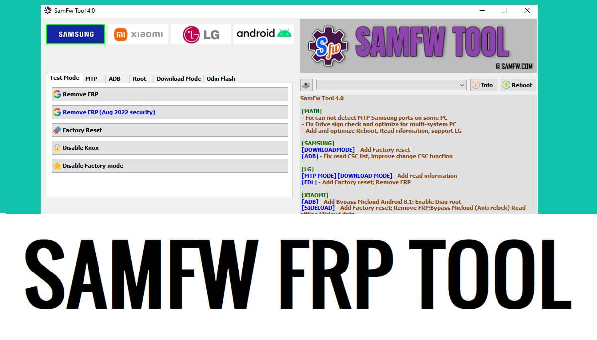SamFW FRP Aracı V4.0 Ücretsiz Tek Tıkla İndirin Samsung 9, 10, 11, 12 FRP Kaldır
