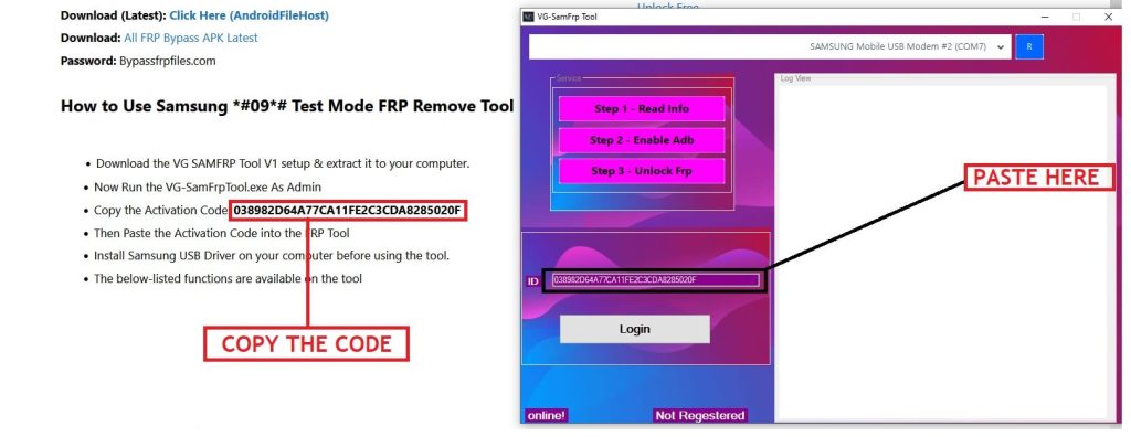 Activate the VG SAMFRP Tool V1 Download Latest Samsung *#09*# Test Mode FRP Remove Tool