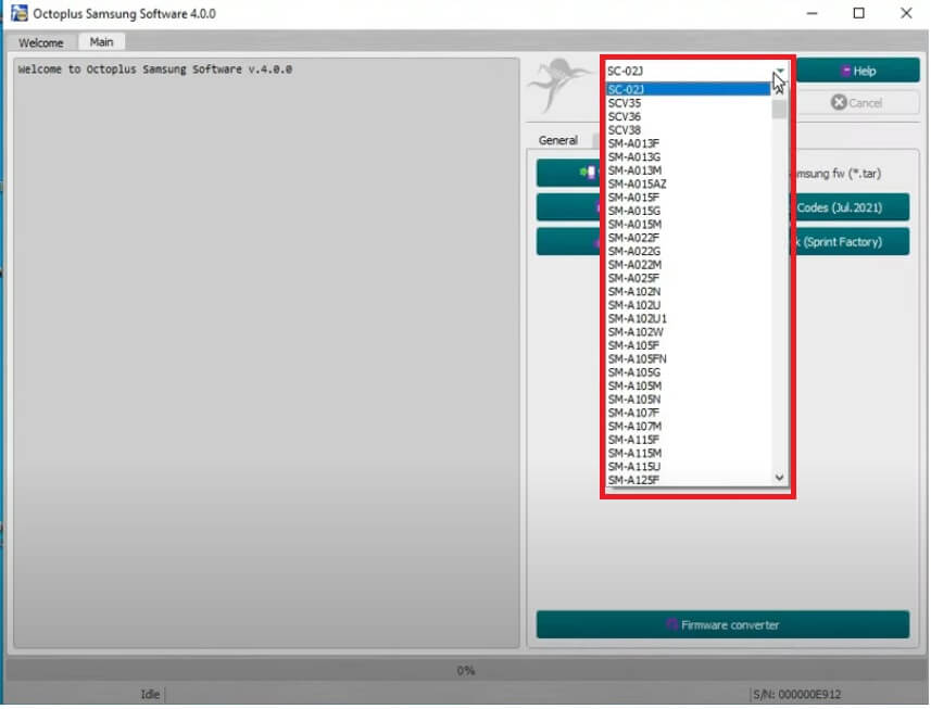 Selecteer model in Octoplus Samsung Tool Software V4.0.5 Laatste installatie Download gratis