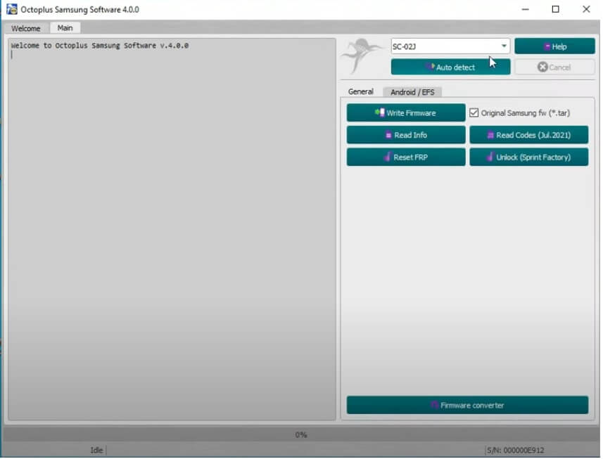 Tabblad Algemeen voor Octoplus Samsung Tool Software V4.0.5 Nieuwste installatie gratis downloaden