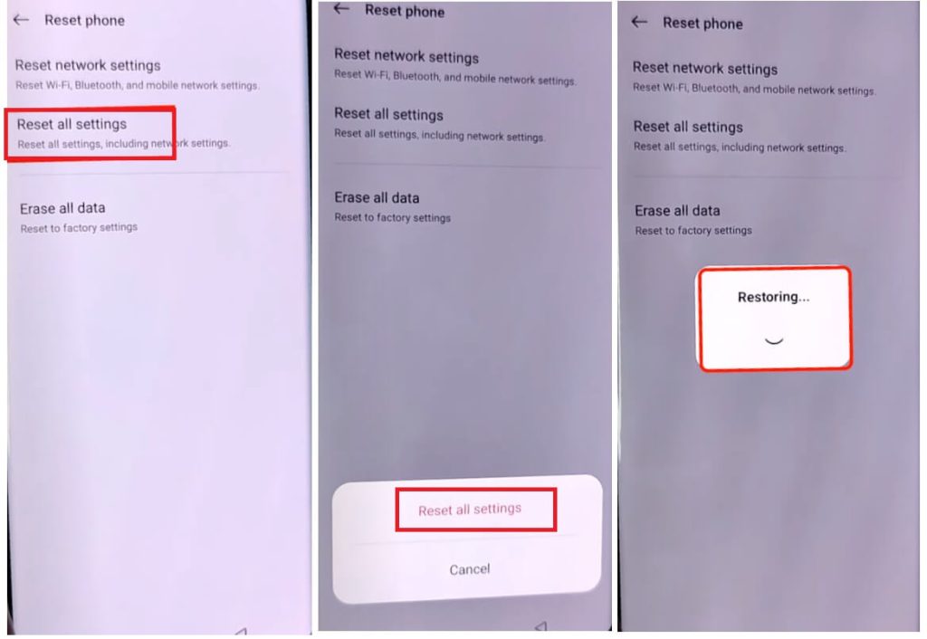 รีเซ็ตการตั้งค่าทั้งหมดเพื่อปลดล็อกบายพาส FRP Google OnePlus Android 12 โดยไม่ต้องใช้ PC APK ฟรี