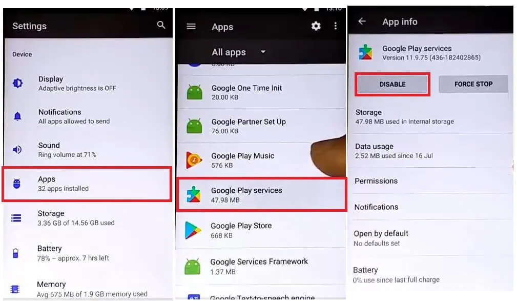 Disattiva i servizi di Google Play