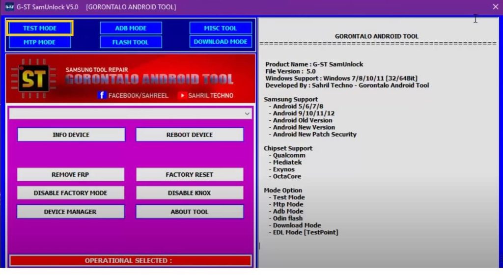 Test Mode in G-ST SamUnlock Tool V5.0 Download latest Version Free
