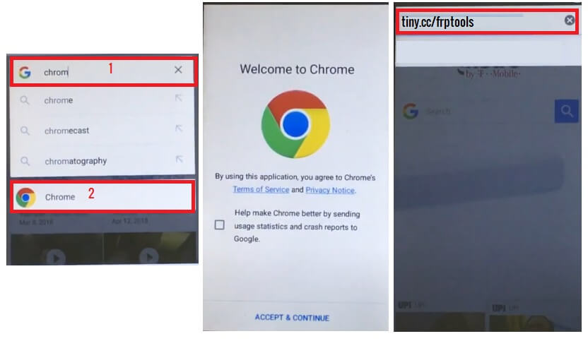 Select Google Chrome to Highscreen FRP Unlock Bypass Google Gmail (Android 5.1) Without PC
