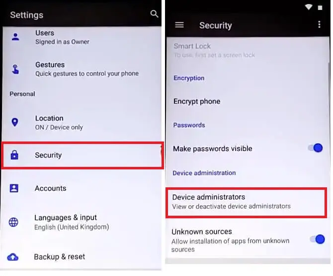 Select Device Adminstrations to HomTom/Jinga FRP Bypass Fix Youtube & Location Update (Android 7.0-7.1) – Unlock Google Lock Without PC