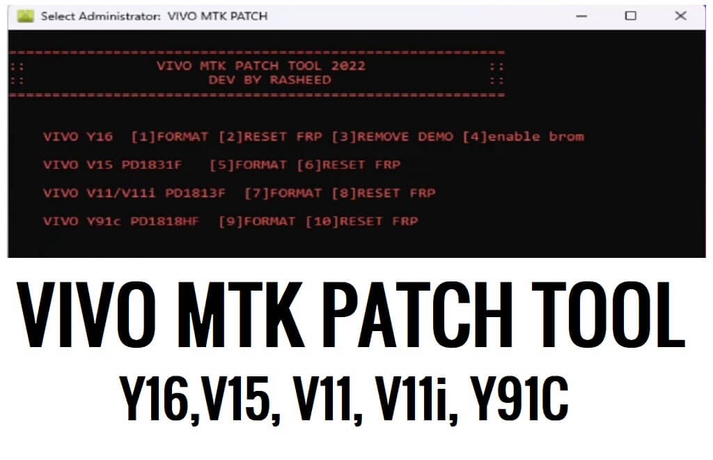 Vivo Patch Tool Télécharger pour Vivo Y16, V15, V11, V11i, Y91c MTK FRP, Format Gratuit