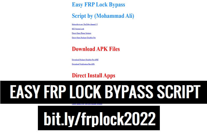 Descarga del script de omisión de bloqueo de FRP sencillo de (Mohammad Ali) (bit.ly/frplock2022)