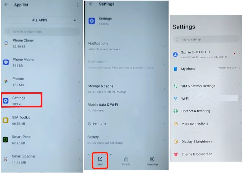 Select Settings to iTel FRP Bypass Android 12 Google Gmail Unlock Without PC