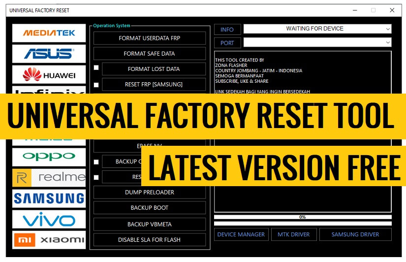 MTK Universal Factory Reset Tool Скачать последнюю версию бесплатно