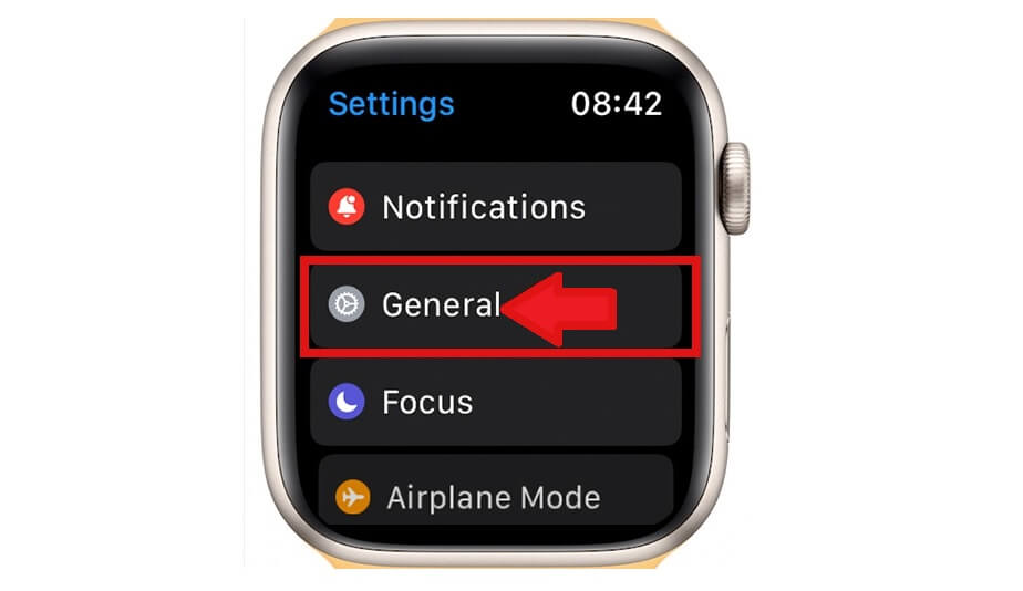 Tap on general to Soft Factory Reset Apple Watch
