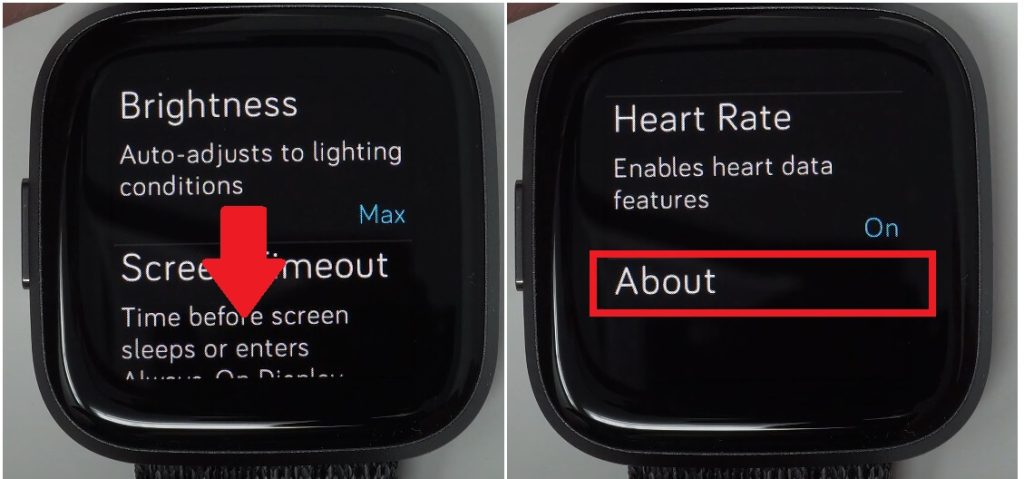 Select About to FITBIT Versa 2 Hard Reset [Factory Reset]