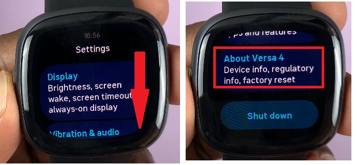 Select About Versa 4 to FITBIT Versa 4 Hard Reset [Factory Reset]