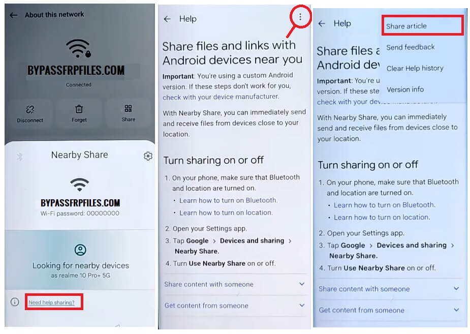 Toque em Compartilhar artigo para OnePlus Android 13 FRP Bypass desbloquear Google Lock atualização de segurança mais recente