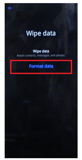 Select Format Data to Realme Hard Reset 