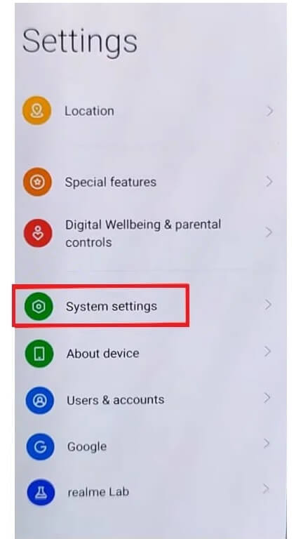 Open Realme Device Settings Factory Reset