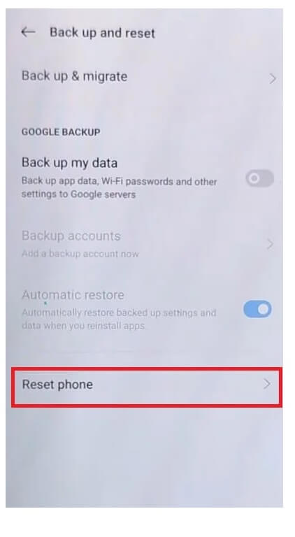 Tap on Reset Phone to Factory Reset Realme Gt 2