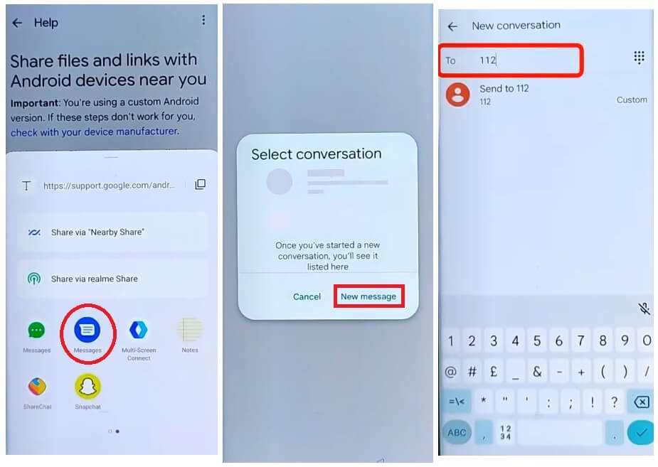 Oppo FRP'yi Atlamak için Mesaj Seçin Android 13 Kilidini Aç Google Kilidi En Son Güvenlik Güncellemesi