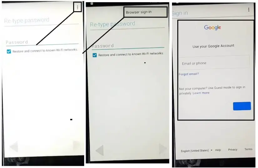 Seleziona il browser Accedi a Black Fox FRP Bypass [Android 8.1 Go] Sblocca Google Lock senza PC