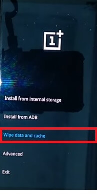 Tap on Wipe Data & Cache to OnePlus Hard Reset & Factory Reset