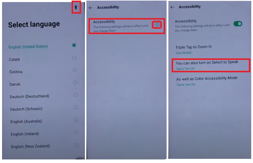 Enable Accessibility to Oppo FRP Bypass Android 11 Without PC Google Account Unlock
