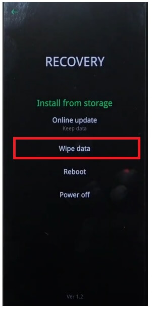 Торкніться Wipe Data, щоб Oppo Hard Reset & Factory Reset