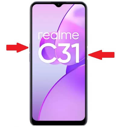 Press Power + Vol Up to Realme C31 Hard Reset & Factory Reset