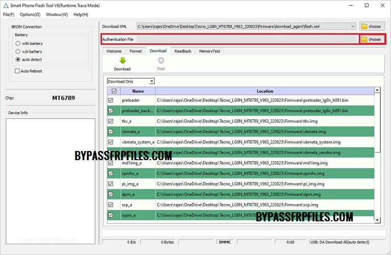 Select Auth File in SP Flash Tool V6