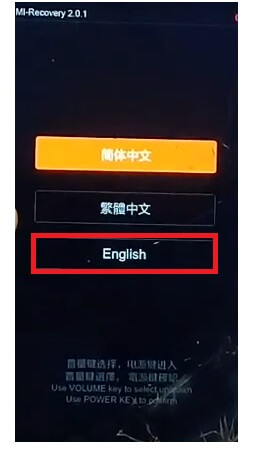 Tap English to Xiaomi Redmi Hard Reset & Factory Reset