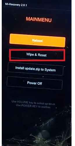Select Wipe & Reset to Xiaomi Redmi 2 Pro/Prime Hard Reset & Factory Reset