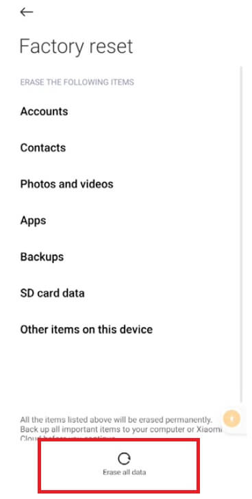 Xiaomi Mi Redmi 하드 리셋 및 공장 초기화로 모든 데이터 지우기