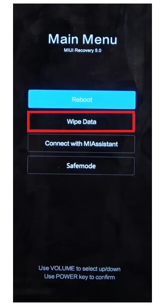 Tik op Wis gegevens naar Xiaomi Mi Redmi harde reset en fabrieksreset